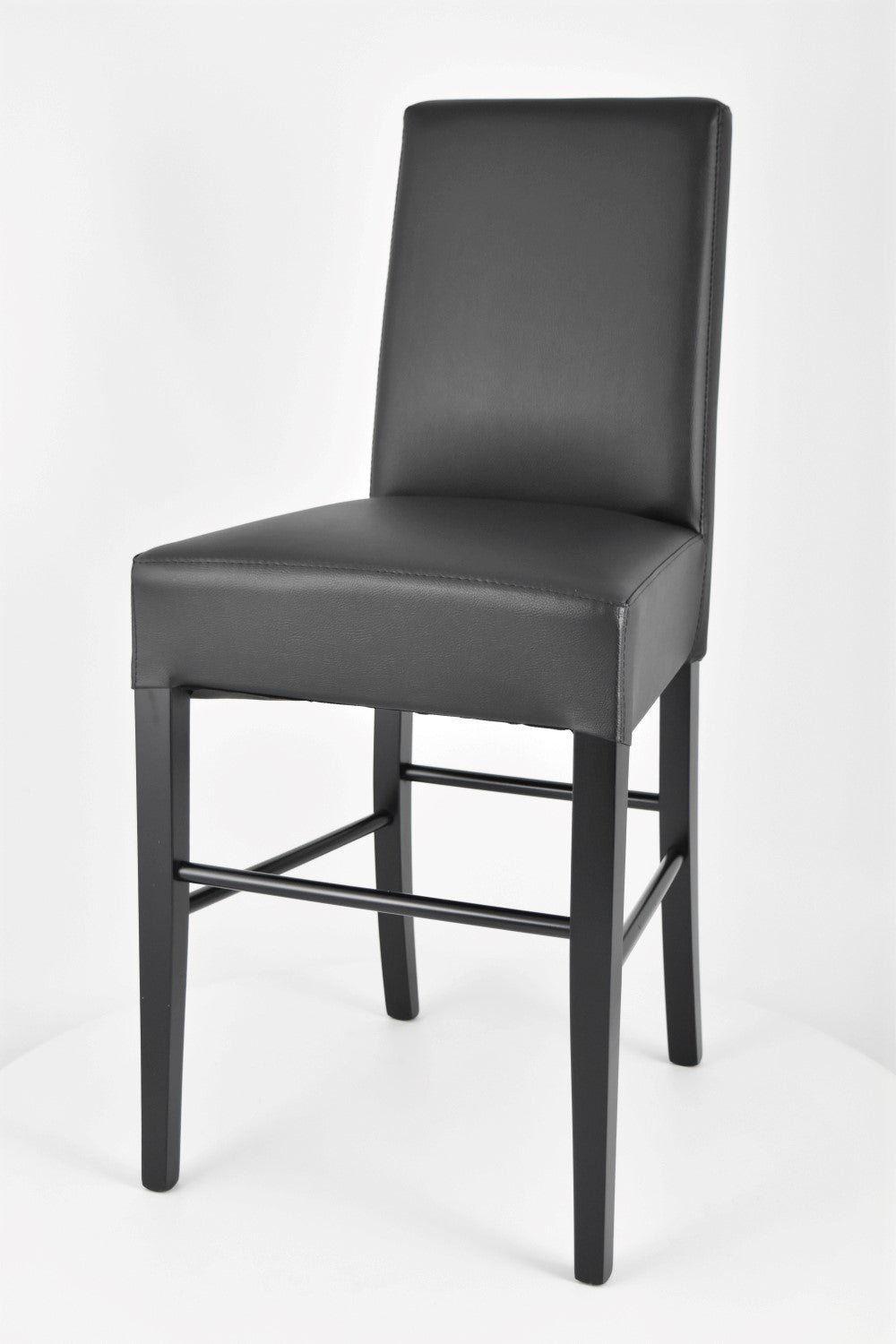 Luisa low stools in beech wood structure, padded seat and backrest covered in artificial leather