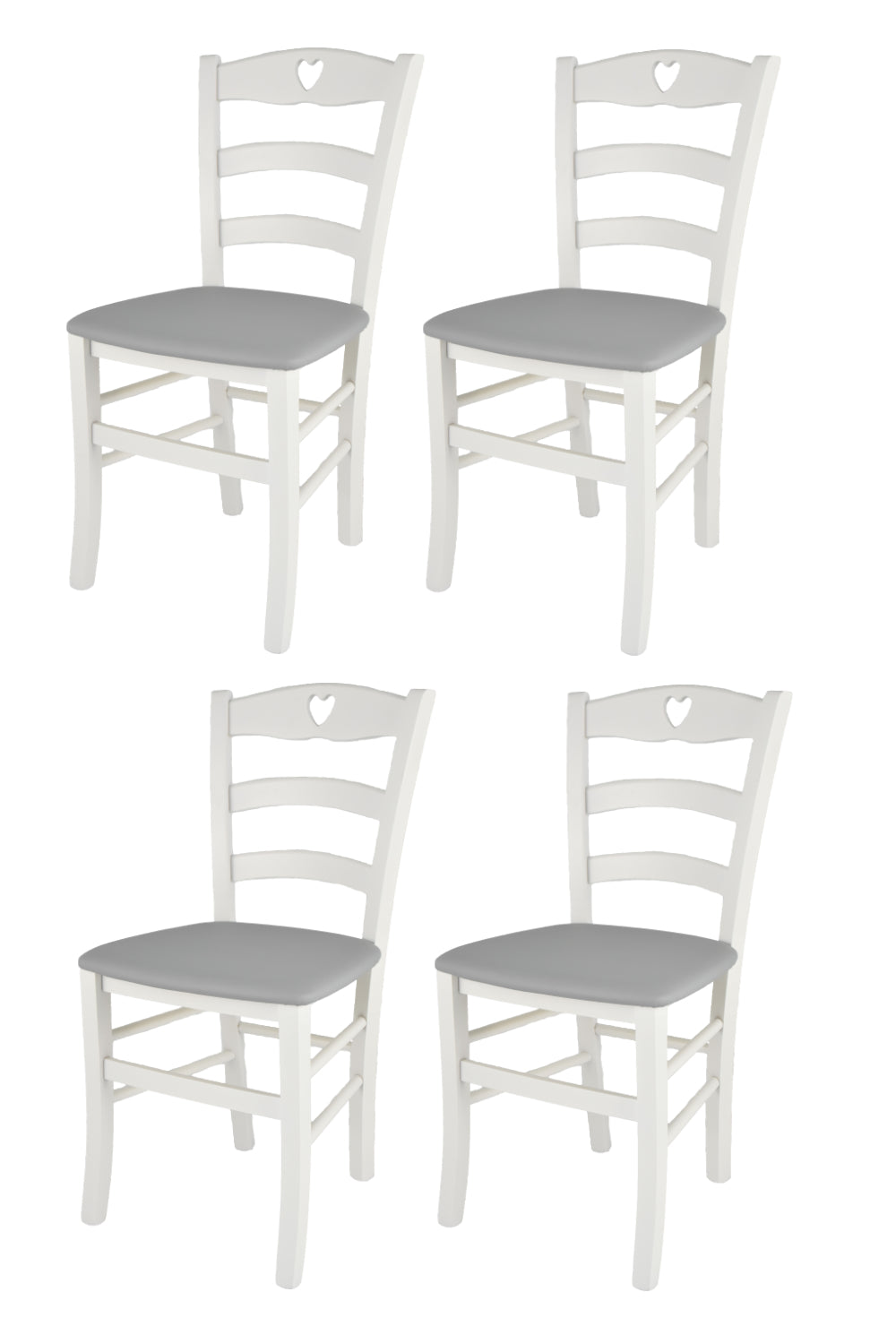 Laccato Bianco-Finta Pelle Grigio chiaro/Set 4 sedie