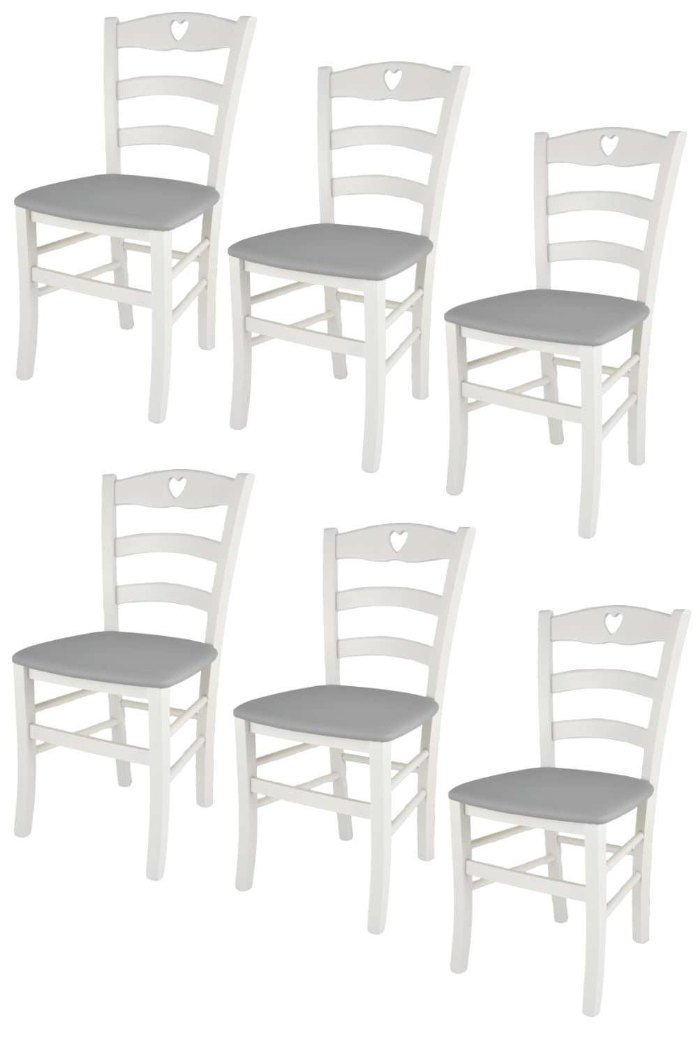 Laccato Bianco-Finta Pelle Grigio chiaro/Set 6 sedie