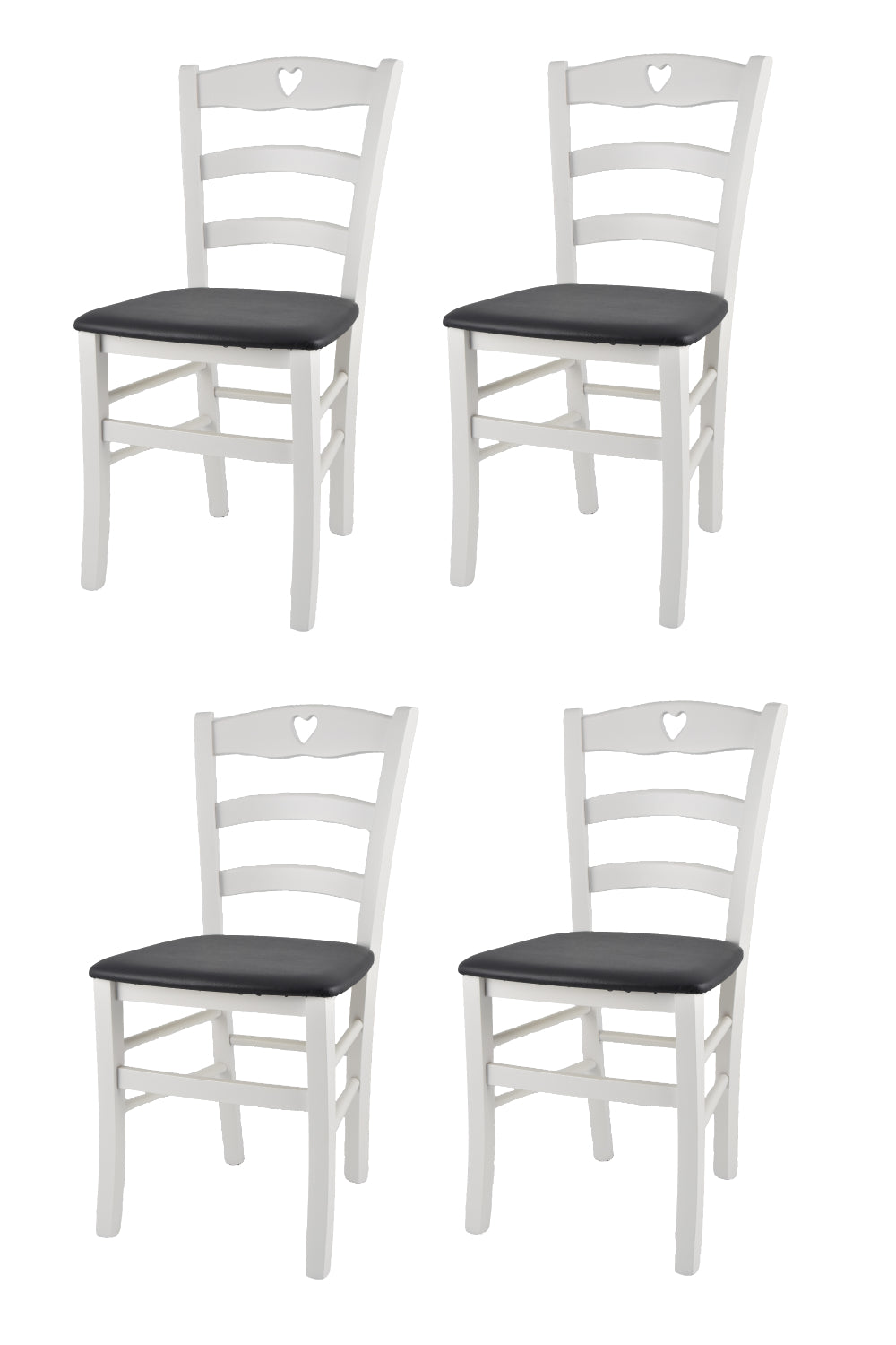 Laccato Bianco-Finta Pelle Grigio scuro/Set 4 sedie