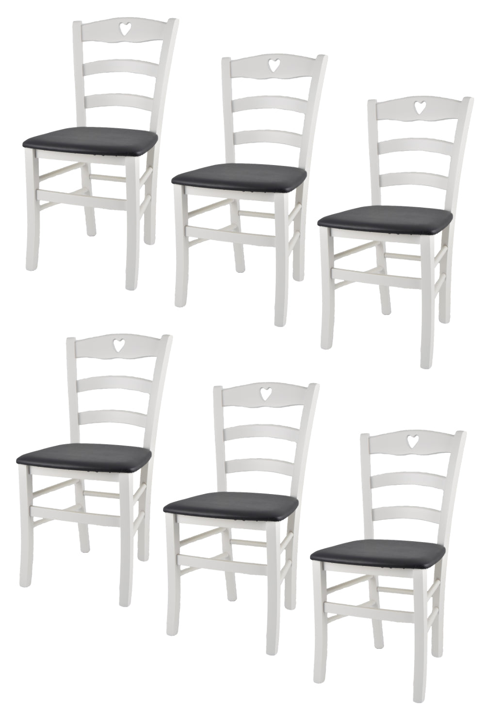 Laccato Bianco-Finta Pelle Grigio scuro/Set 6 sedie