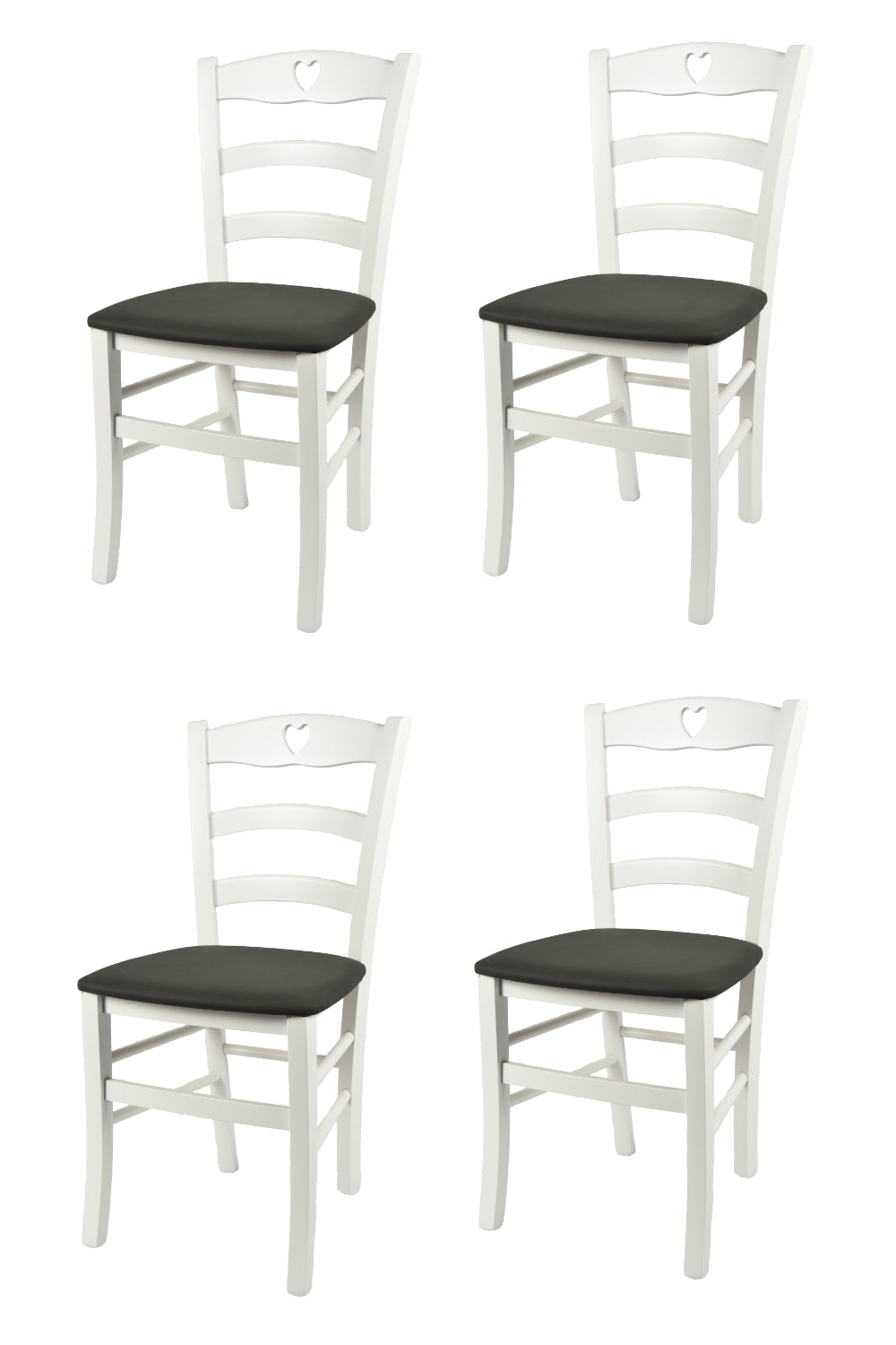 Laccato bianco-Finta pelle antracite/Set 4 sedie