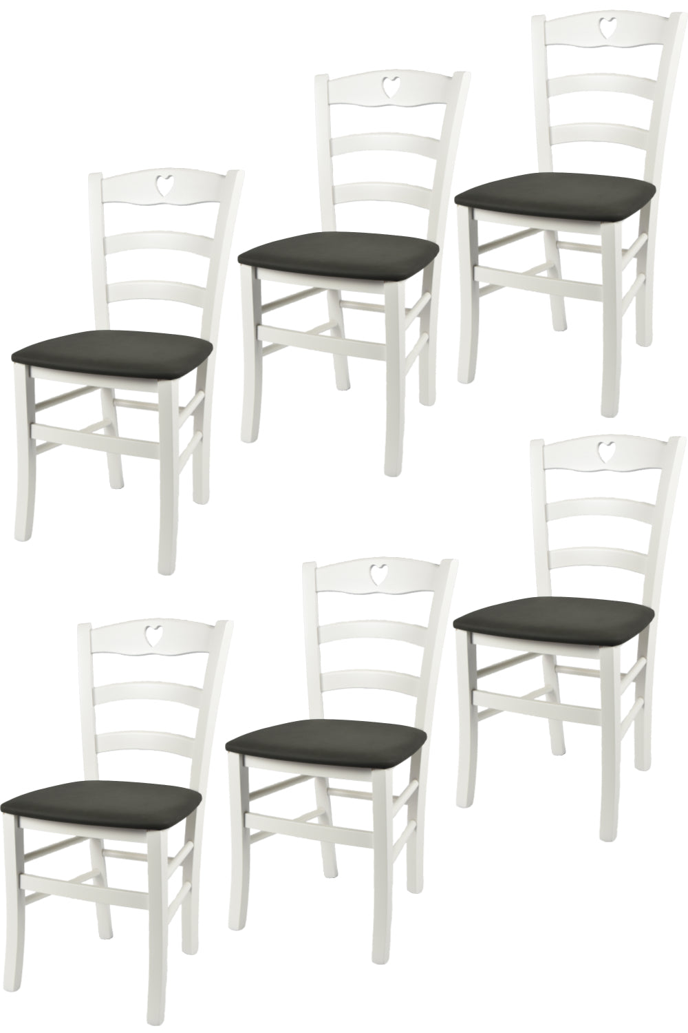 Laccato bianco-Finta pelle antracite/Set 6 sedie