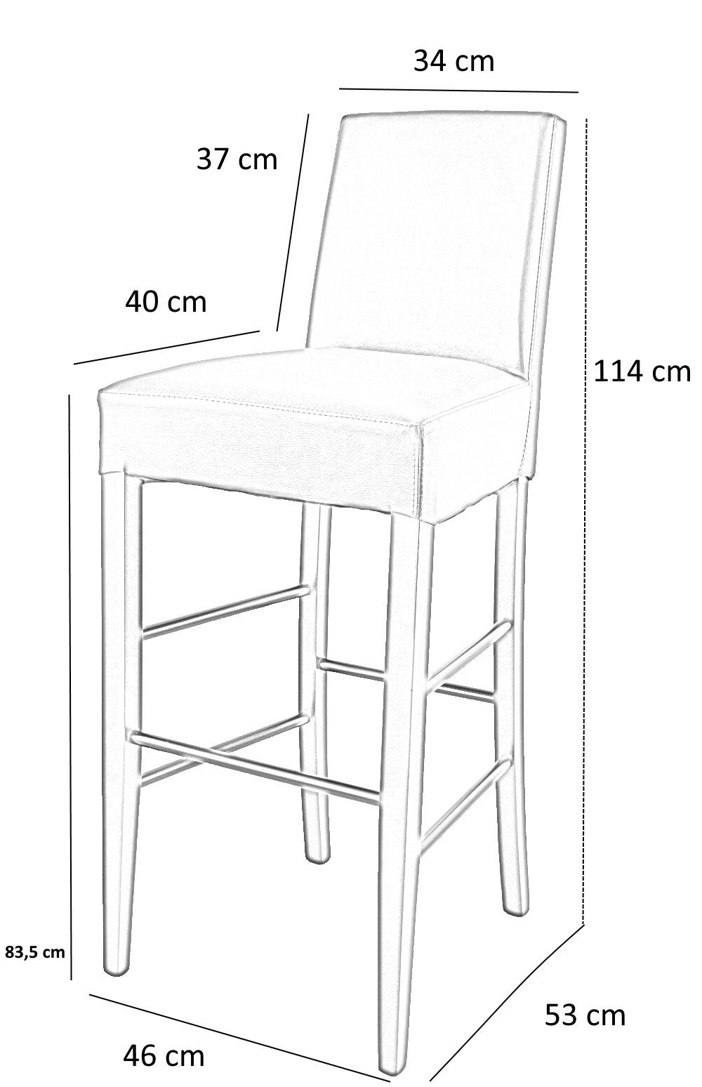 Set of high stools Luisa with structure in beech wood, seat and back upholstered and covered in artificial leather