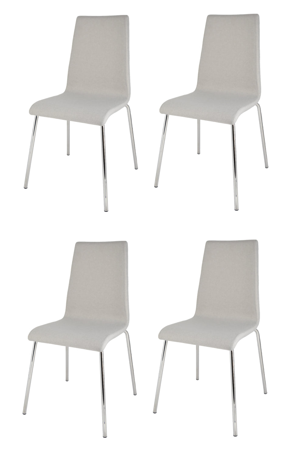 Chairs LISBONA with steel legs and seat in multilayer wood, upholstered in fabric colour pearl grey
