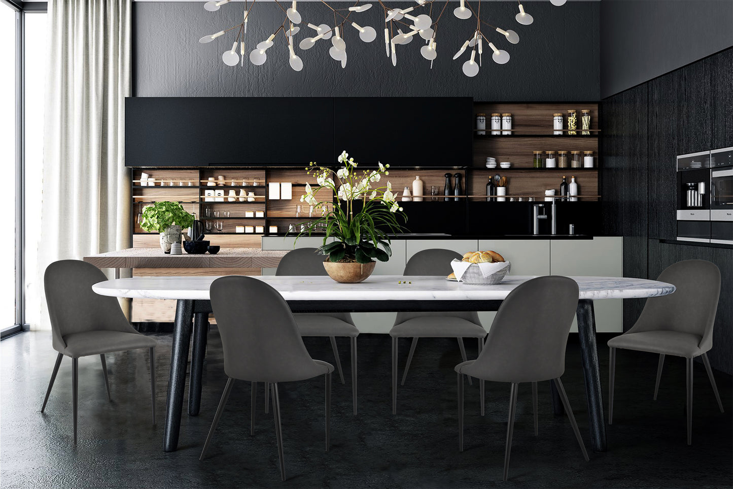 Set sedie imbottite per cucina e sala da pranzo rivestite in finta pelle e gambe in ferro nero opaco