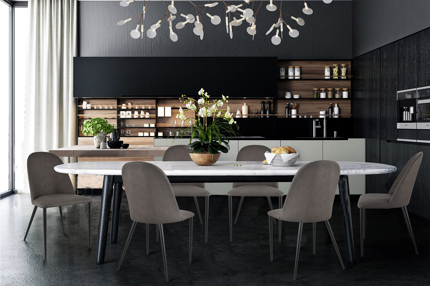 Set sedie imbottite per cucina e sala da pranzo rivestite in finta pelle e gambe in ferro nero opaco