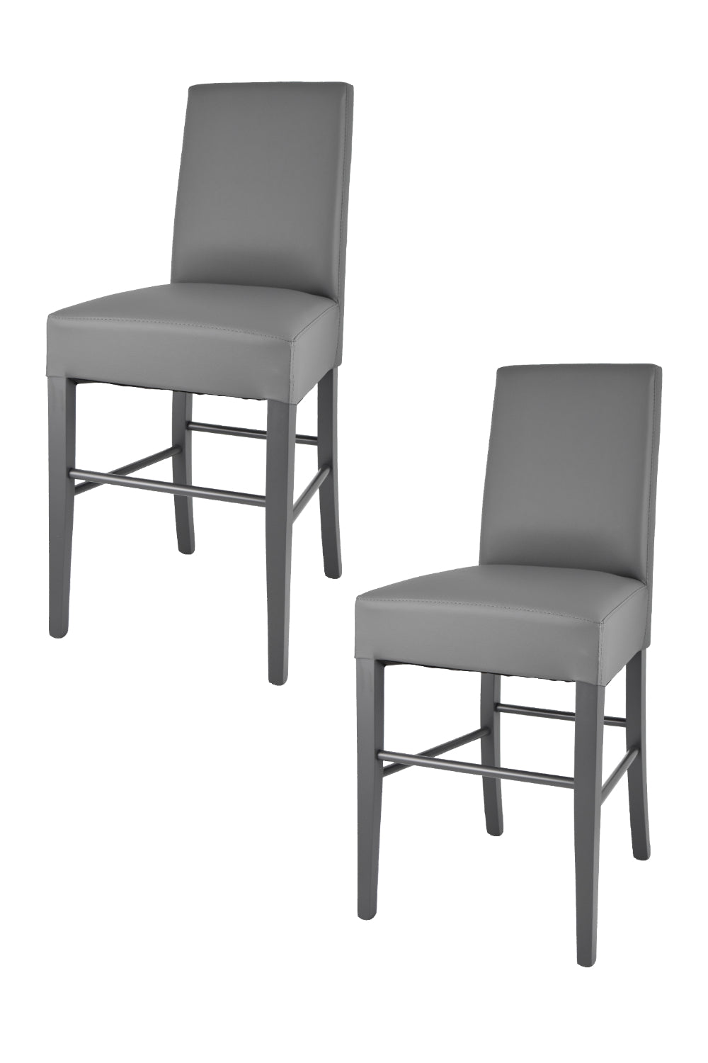 Luisa low stools in beech wood structure, padded seat and backrest covered in artificial leather