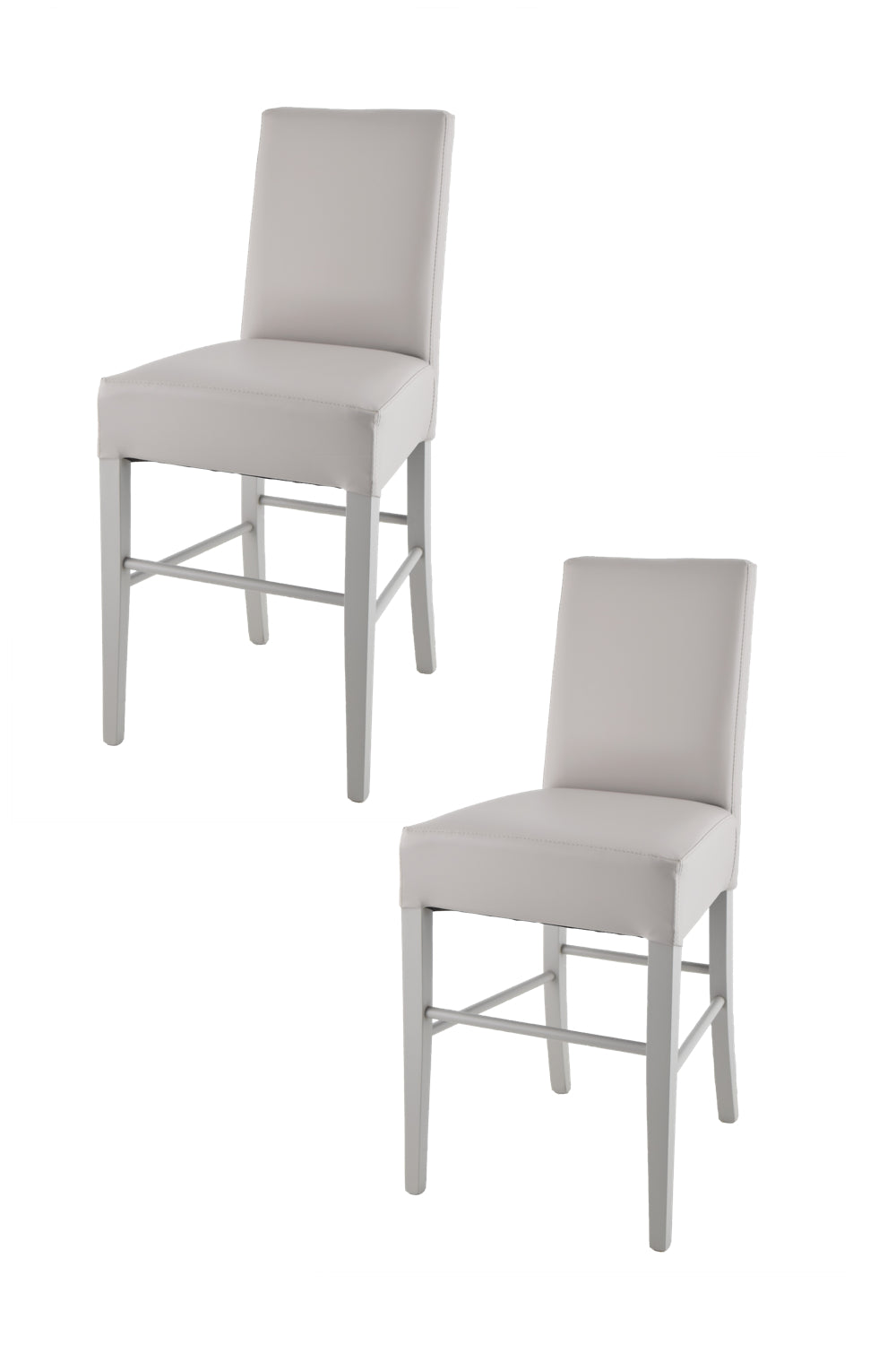 Luisa low stools in beech wood structure, padded seat and backrest covered in artificial leather