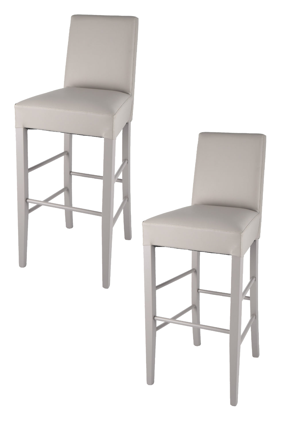 Set of high stools Luisa with structure in beech wood, seat and back upholstered and covered in artificial leather
