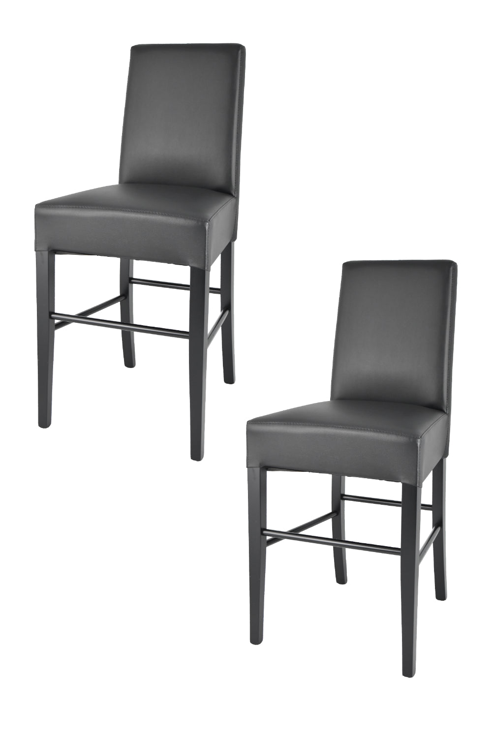 Luisa low stools in beech wood structure, padded seat and backrest covered in artificial leather