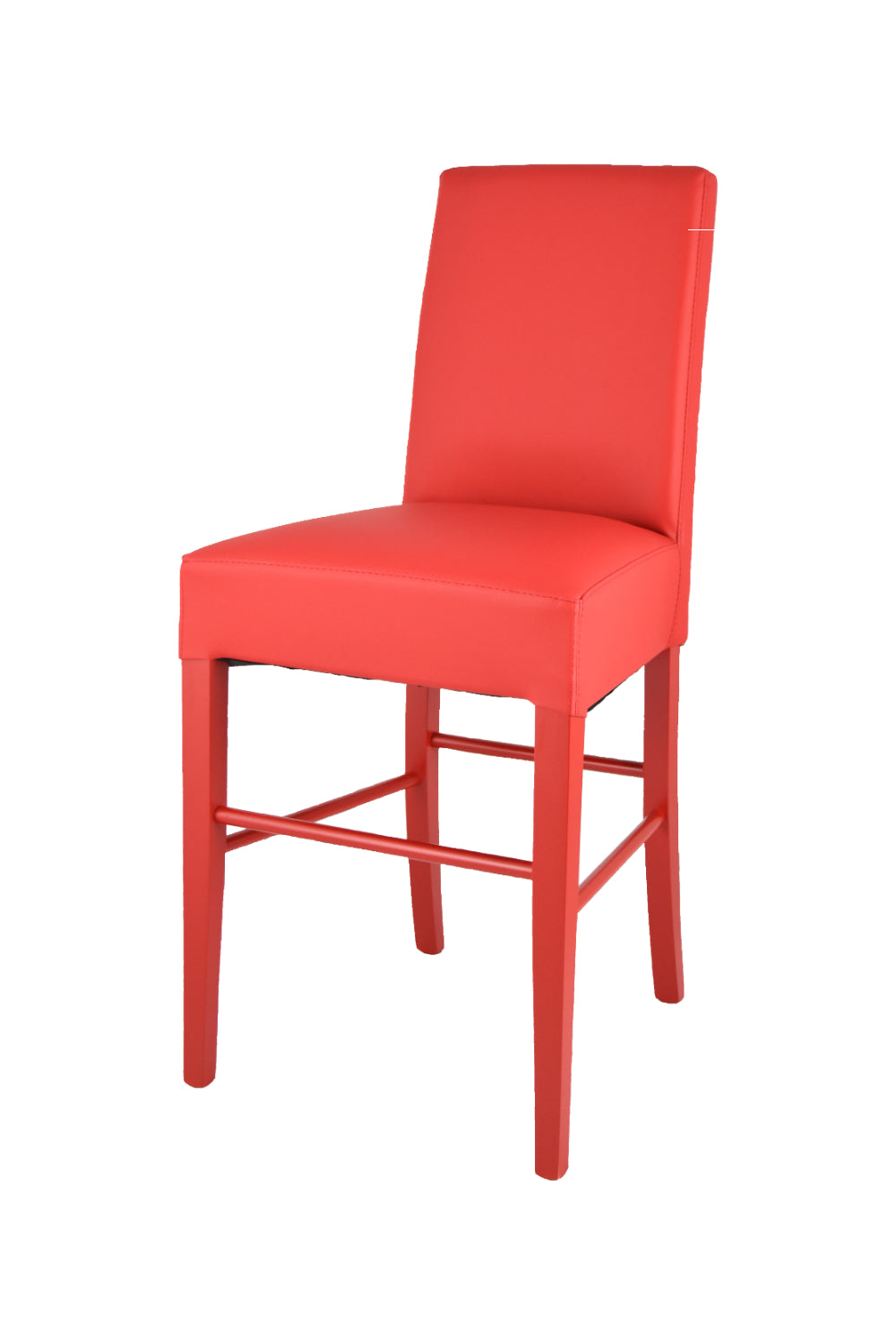 Luisa low stools in beech wood structure, padded seat and backrest covered in artificial leather