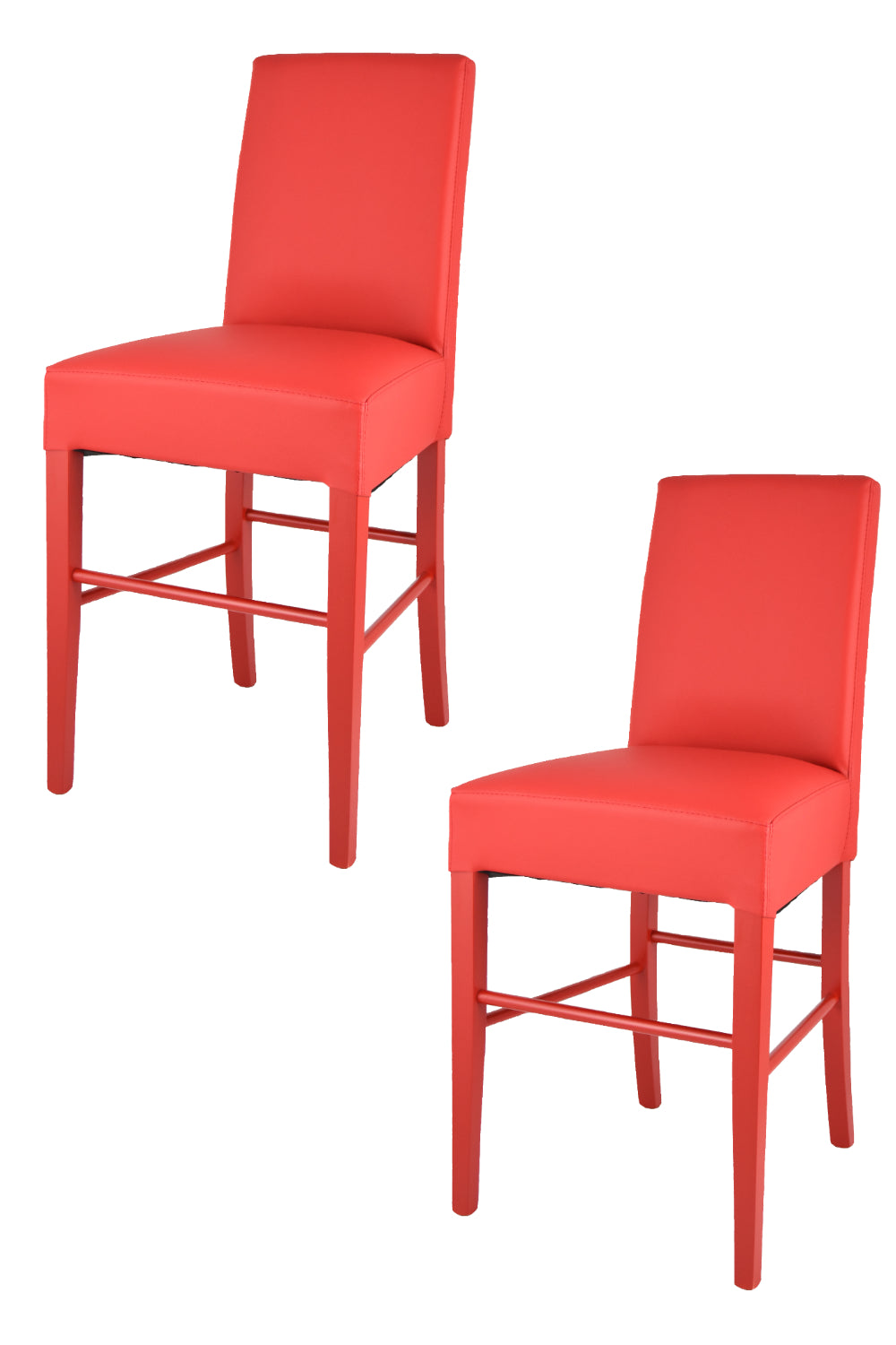 Luisa low stools in beech wood structure, padded seat and backrest covered in artificial leather
