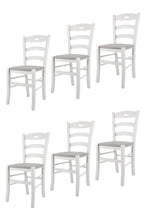 Carica l&#39;immagine nel visualizzatore di Gallery, Laccato Bianco/Tessuto Grigio Perla/Set 6 sedie
