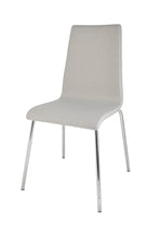 Lade das Bild in den Galerie-Viewer, Lisbon Stühle mit gepolsterter Sperrholzschale mit perlgrauem Stoff bezogen und Stahlrohrgestell
