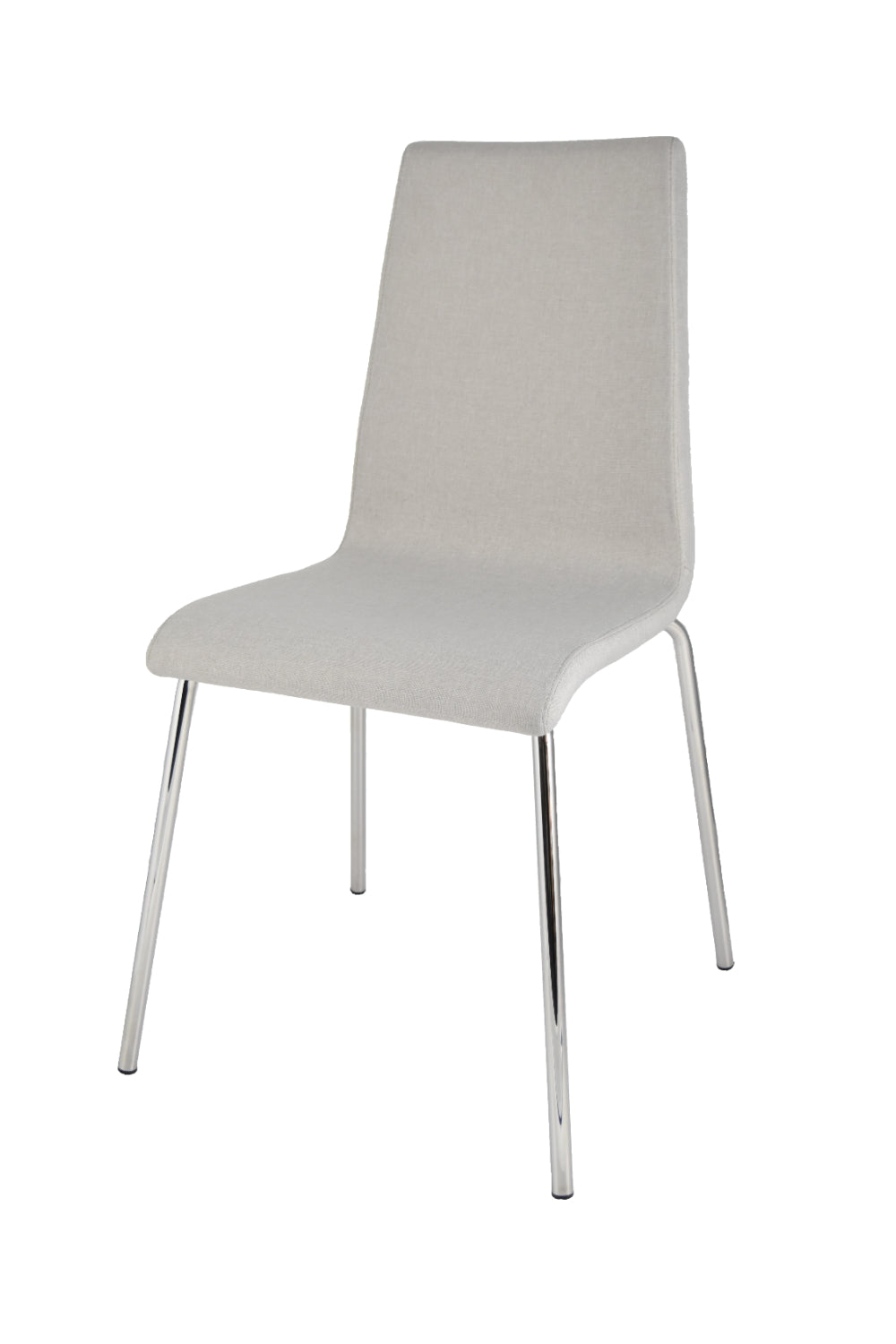 Lisbon Stühle mit gepolsterter Sperrholzschale mit perlgrauem Stoff bezogen und Stahlrohrgestell